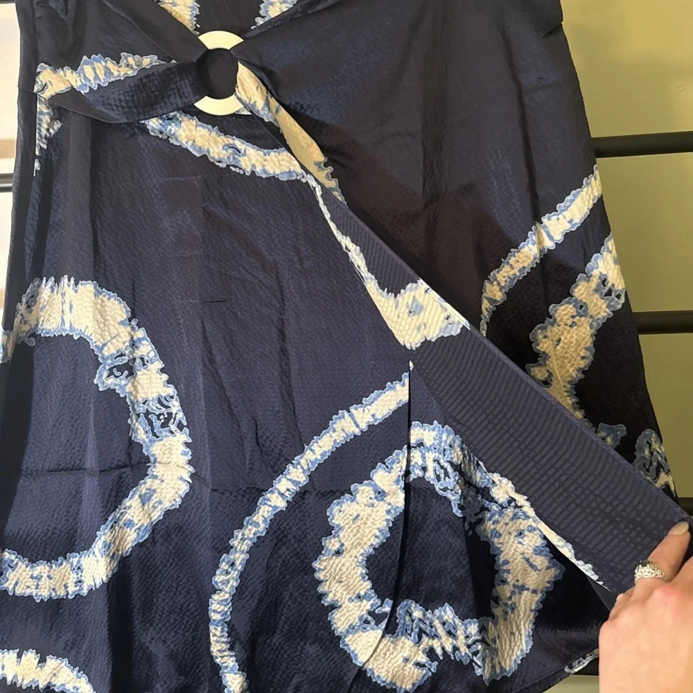 Vintage Silk Skirt Austin Reed Blue White Faux Wrap Boho Fairy 100% Silk Size 10